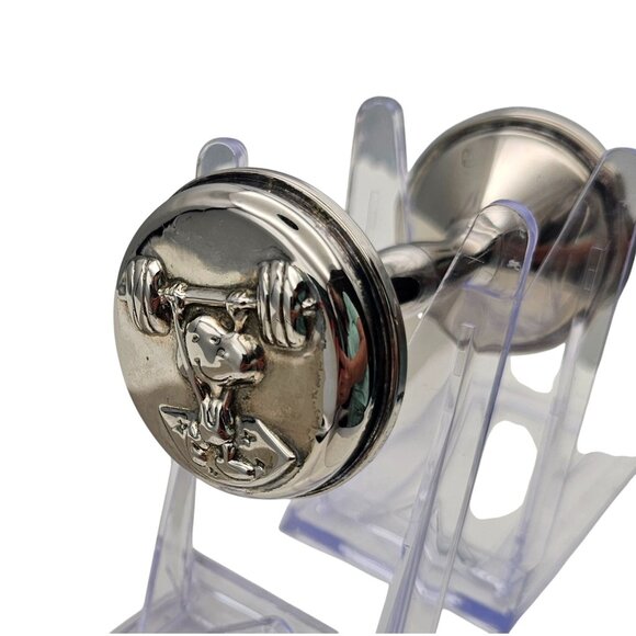 Vintage Godinger Peanuts Snoopy Weight Lifting Silver Plated Baby Rattle No Box - Picture 1 of 11